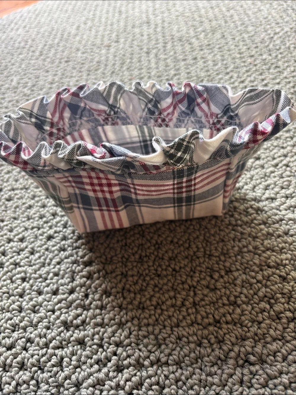 Longaberger Market Day Plaid small  basket liner 4.5” x 2.5” x 2.5 high +ruffle